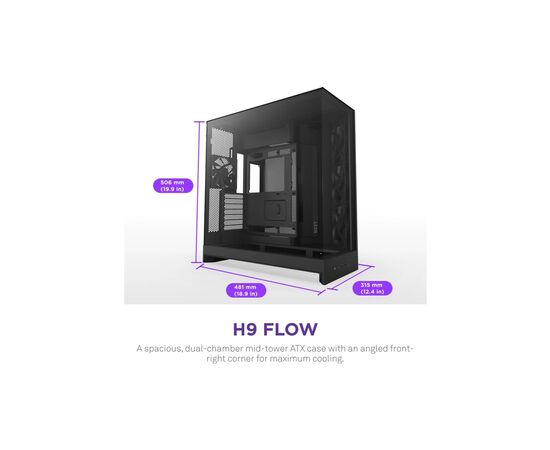 Корпус NZXT H9 Flow Dual-Chamber All Black (CM-H92FB-01), изображение 2 Корпус NZXT H9 Flow Dual-Chamber All Black (CM-H92FB-01), изображение 2