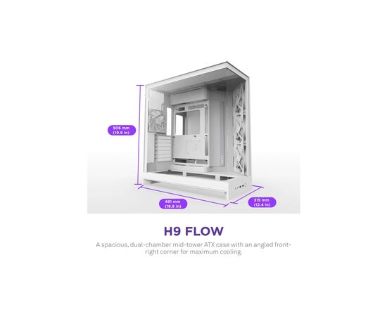 Корпус NZXT H9 Flow Dual-Chamber All White (CM-H92FW-01), изображение 2 Корпус NZXT H9 Flow Dual-Chamber All White (CM-H92FW-01), изображение 2