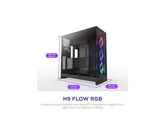 Корпус NZXT H9 Flow RGB Dual-Chamber All Black (CM-H92FB-R1), изображение 2 Корпус NZXT H9 Flow RGB Dual-Chamber All Black (CM-H92FB-R1), изображение 2