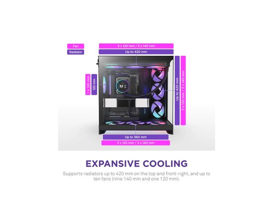 Корпус NZXT H9 Flow RGB Dual-Chamber All Black (CM-H92FB-R1), изображение 4 Корпус NZXT H9 Flow RGB Dual-Chamber All Black (CM-H92FB-R1), изображение 4