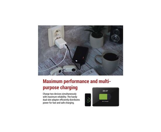 Зарядное устройство EMOS V02G20 1xUSB-A + 1xUSB-C PD20W GaN (V02G20), изображение 4