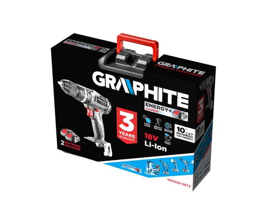 Шуруповерт Graphite Energy+ 18V бесщеточный 2х2Ah, 58Нм, 0-500·0-1700об/мин, кейс (58G020-SET2), изображение 3