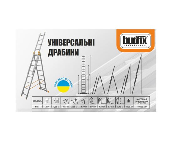 Лестница BUDFIX универсальная - 01407 (3х7) (130730), изображение 2 Лестница BUDFIX универсальная - 01407 (3х7) (130730), изображение 2