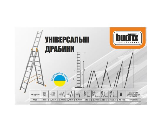 Лестница BUDFIX универсальная - 01409 (3х9) (130732), изображение 2 Лестница BUDFIX универсальная - 01409 (3х9) (130732), изображение 2