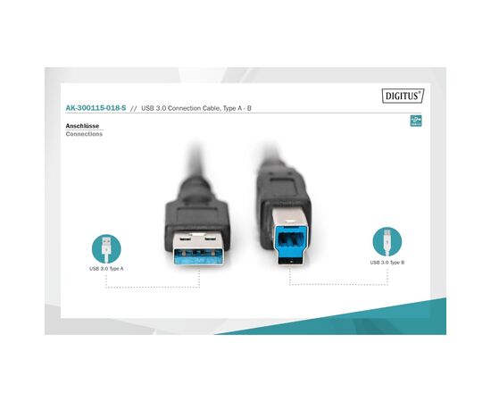 Дата кабель USB 3.0 AM/BM 1.8m black Digitus (AK-300115-018-S), изображение 3