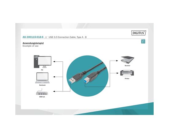 Дата кабель USB 3.0 AM/BM 1.8m black Digitus (AK-300115-018-S), изображение 4