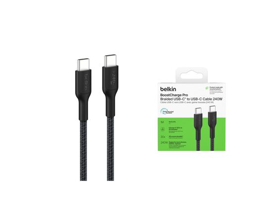 Дата кабель USB-C to USB-C 1.0m 240W black Belkin (CAB025HQ1MBK), изображение 2 Дата кабель USB-C to USB-C 1.0m 240W black Belkin (CAB025HQ1MBK), изображение 2