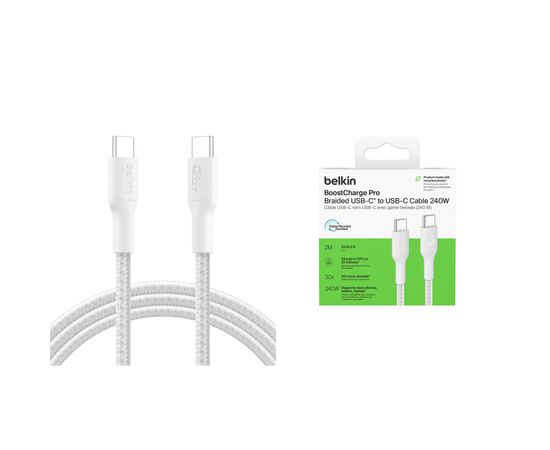 Дата кабель USB-C to USB-C 2.0m 240W white Belkin (CAB025HQ2MWH), изображение 2 Дата кабель USB-C to USB-C 2.0m 240W white Belkin (CAB025HQ2MWH), изображение 2