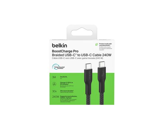 Дата кабель USB-C to USB-C 3.0m 240W black Belkin (CAB025HQ3MBK), изображение 2 Дата кабель USB-C to USB-C 3.0m 240W black Belkin (CAB025HQ3MBK), изображение 2