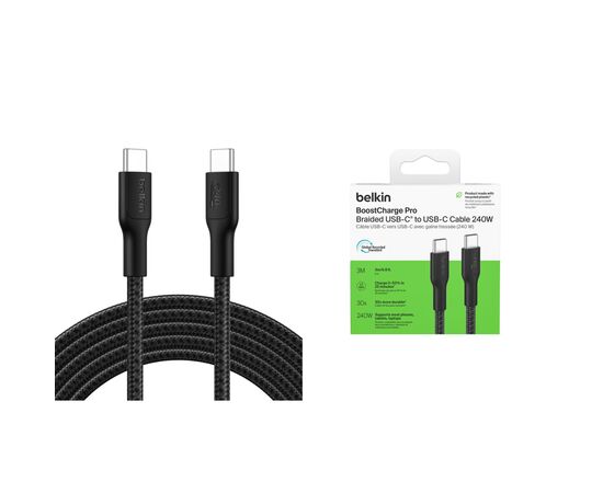 Дата кабель USB-C to USB-C 3.0m 240W black Belkin (CAB025HQ3MBK), изображение 3 Дата кабель USB-C to USB-C 3.0m 240W black Belkin (CAB025HQ3MBK), изображение 3