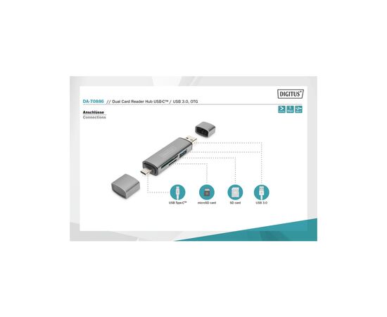 Считыватель флеш-карт Digitus USB-C/USB 3.0 SD/MicroSD (DA-70886), изображение 7 Считыватель флеш-карт Digitus USB-C/USB 3.0 SD/MicroSD (DA-70886), изображение 7