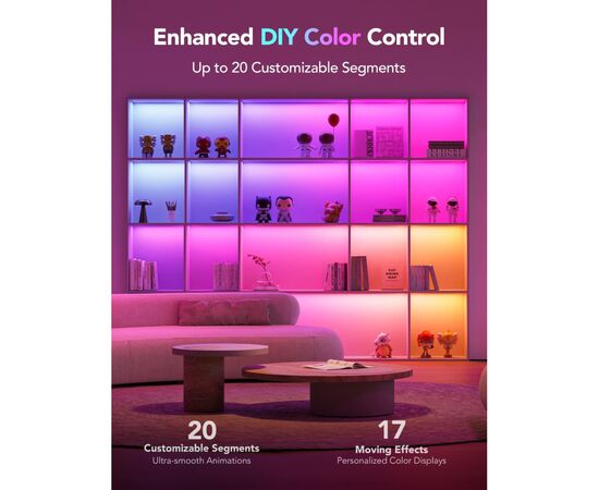 Светодиодная лента Govee H100E LED Compatible extension of H61E1, 1.0m, RGBIC , WI-FI/Bluetooth, white (H100E0D1), изображение 2 Светодиодная лента Govee H100E LED Compatible extension of H61E1, 1.0m, RGBIC , WI-FI/Bluetooth, white (H100E0D1), изображение 2