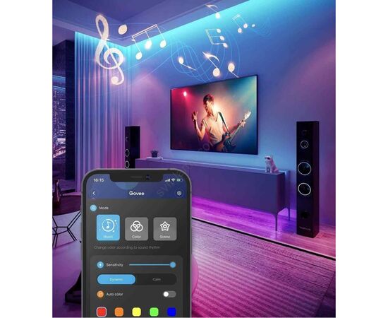 Светодиодная лента Govee H615A LED 5.0m, RGB, WI-FI/Bluetooth, microphone, white (H615A3A3), изображение 3 Светодиодная лента Govee H615A LED 5.0m, RGB, WI-FI/Bluetooth, microphone, white (H615A3A3), изображение 3