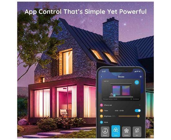 Светодиодная лента Govee H615A LED 5.0m, RGB, WI-FI/Bluetooth, microphone, white (H615A3A3), изображение 5 Светодиодная лента Govee H615A LED 5.0m, RGB, WI-FI/Bluetooth, microphone, white (H615A3A3), изображение 5