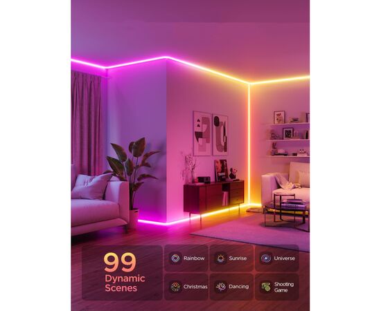 Светодиодная лента Govee H6641 Neon Rope Light for Wall Lining, 5.0m, RGBIC, WI-FI/Bluetooth, white (H66413D1), изображение 5 Светодиодная лента Govee H6641 Neon Rope Light for Wall Lining, 5.0m, RGBIC, WI-FI/Bluetooth, white (H66413D1), изображение 5