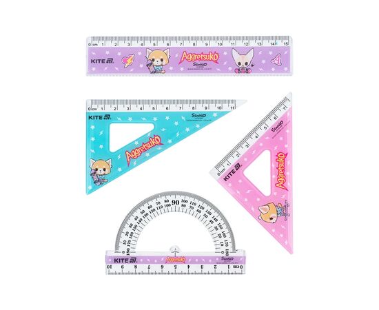 Линейка Kite набор: линейка 15 см, 2 угольника, транспортир Aggretsuko (AR25-282)