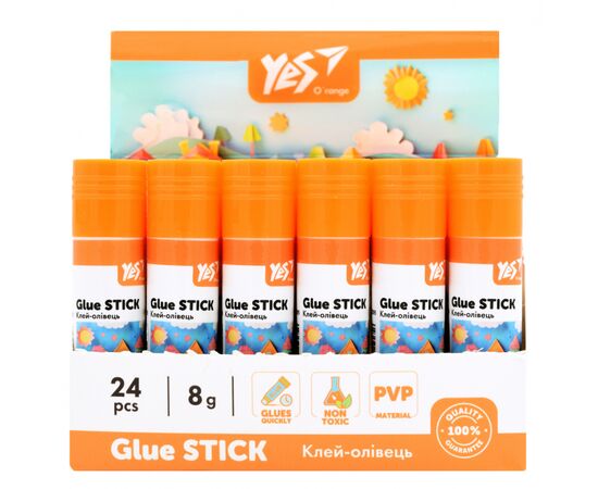 Клей Yes карандаш PVA Orange Line 8г (320295), изображение 2 Клей Yes карандаш PVA Orange Line 8г (320295), изображение 2