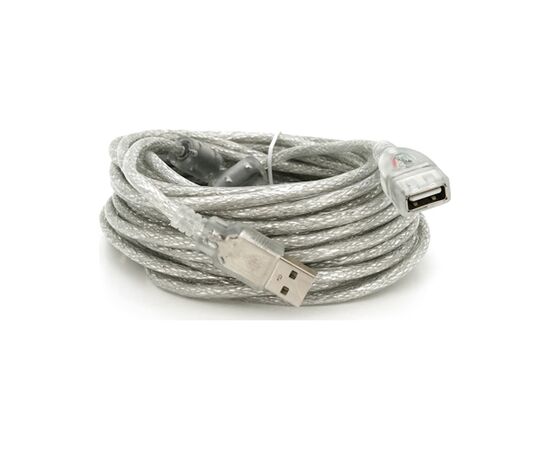 Дата кабель USB 2.0 AM/AF 10.0m ferrite transparent white Voltronic (YT-AM/AF-10TBL)