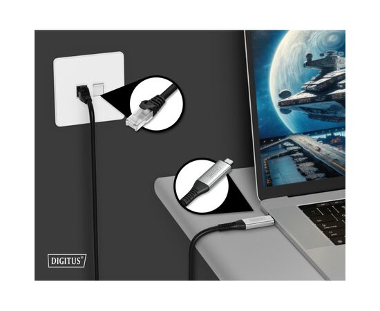 Дата кабель USB-C to RJ45 Ethernet 2.0m CAT6A S/FTP 1Gbps LSZH Digitus (AK-300601-020-S), изображение 4 Дата кабель USB-C to RJ45 Ethernet 2.0m CAT6A S/FTP 1Gbps LSZH Digitus (AK-300601-020-S), изображение 4