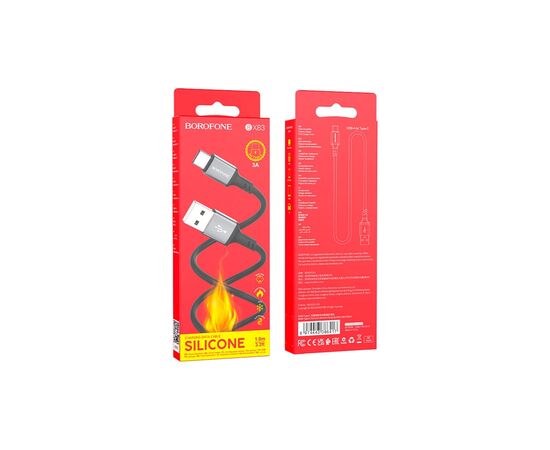 Дата кабель USB 2.0 AM to USB-C 1.0m 3A black BOROFONE (6974443386417), изображение 3 Дата кабель USB 2.0 AM to USB-C 1.0m 3A black BOROFONE (6974443386417), изображение 3