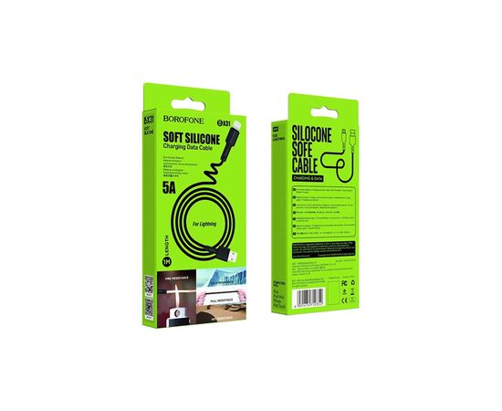 Дата кабель USB 2.0 AM to Lightning 1.0m 2.4A silicone black BOROFONE (6931474710352), изображение 4 Дата кабель USB 2.0 AM to Lightning 1.0m 2.4A silicone black BOROFONE (6931474710352), изображение 4