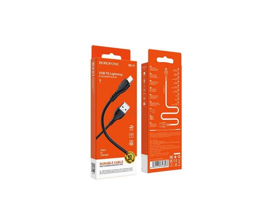 Дата кабель USB 2.0 AM to Lightning 1.0m 2.4A black BOROFONE (6931474743893), изображение 2 Дата кабель USB 2.0 AM to Lightning 1.0m 2.4A black BOROFONE (6931474743893), изображение 2