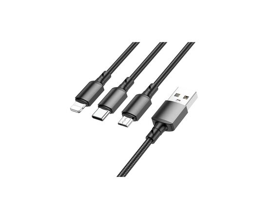 Дата кабель USB 2.0 AM to Lightning + Micro 5P + USB-C 1.0m black BOROFONE (6974443384666)
