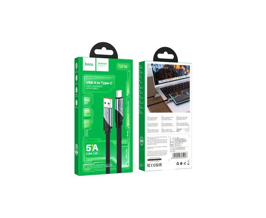 Дата кабель USB 2.0 AM to USB-C 1.2m 5A nylon black HOCO (6942007605007), изображение 4 Дата кабель USB 2.0 AM to USB-C 1.2m 5A nylon black HOCO (6942007605007), изображение 4