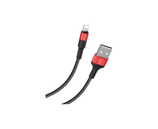 Дата кабель USB 2.0 AM to Lightning 1.0m 2A 18W nylon black+red HOCO (6957531080190), изображение 2 Дата кабель USB 2.0 AM to Lightning 1.0m 2A 18W nylon black+red HOCO (6957531080190), изображение 2