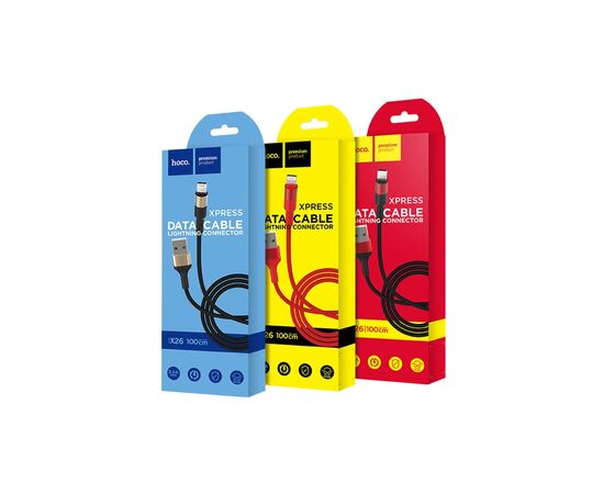 Дата кабель USB 2.0 AM to Lightning 1.0m 2A 18W nylon black+red HOCO (6957531080190), изображение 4 Дата кабель USB 2.0 AM to Lightning 1.0m 2A 18W nylon black+red HOCO (6957531080190), изображение 4