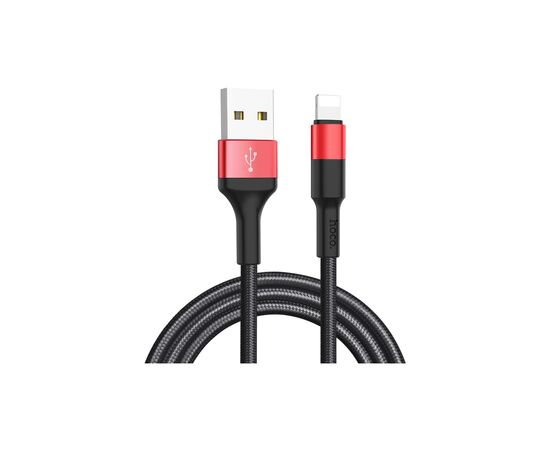 Дата кабель USB 2.0 AM to Lightning 1.0m 2A 18W nylon black+red HOCO (6957531080190)