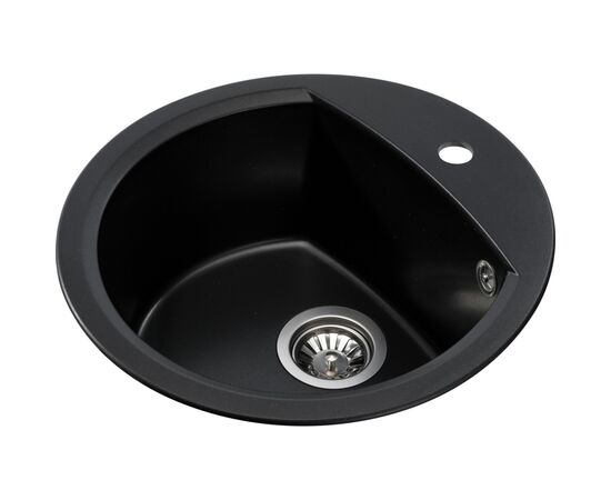Мойка кухонная GRANADO RONDA black shine з сифоном (470*490mm.) (gr2201), изображение 2 Мойка кухонная GRANADO RONDA black shine з сифоном (470*490mm.) (gr2201), изображение 2