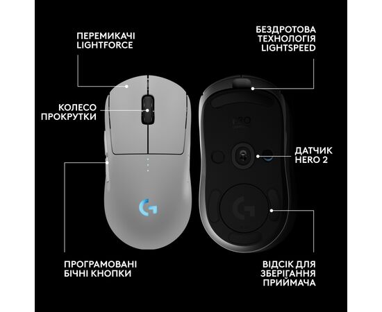 Мышка Logitech G Pro 2 Lightspeed Wireless White (910-007302), изображение 6 Мышка Logitech G Pro 2 Lightspeed Wireless White (910-007302), изображение 6