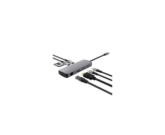 Концентратор Trust USB-C 8-in1 1xUSB-А 3.2/USB-A 2.0/2xUSB-С/HDMI/Ehernet/SD/microSD aluminium 0.15m grey (25672_TRUST), изображение 2 Концентратор Trust USB-C 8-in1 1xUSB-А 3.2/USB-A 2.0/2xUSB-С/HDMI/Ehernet/SD/microSD aluminium 0.15m grey (25672_TRUST), изображение 2
