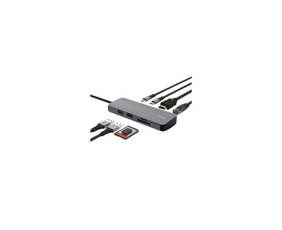 Концентратор Trust USB-C 8-in1 1xUSB-А 3.2/USB-A 2.0/2xUSB-С/HDMI/Ehernet/SD/microSD aluminium 0.15m grey (25672_TRUST)