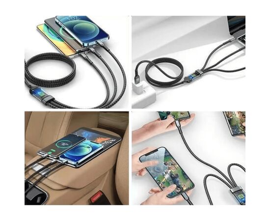 Дата кабель USB 2.0 AM to Lightning + Micro 5P + USB-C 1.2m 100W nylon black XoKo (SC-3100), изображение 10