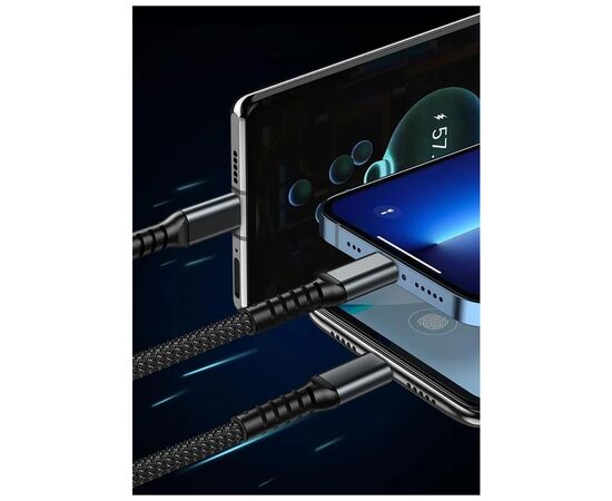 Дата кабель USB 2.0 AM to Lightning + Micro 5P + USB-C 1.2m 100W nylon black XoKo (SC-3100), изображение 5