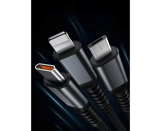 Дата кабель USB 2.0 AM to Lightning + Micro 5P + USB-C 1.2m 100W nylon black XoKo (SC-3100), изображение 7