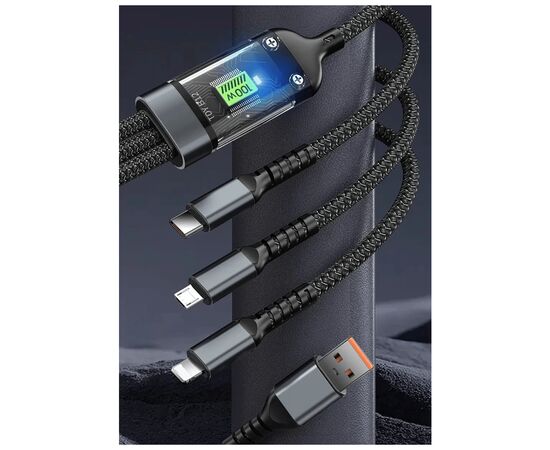 Дата кабель USB 2.0 AM to Lightning + Micro 5P + USB-C 1.2m 100W nylon black XoKo (SC-3100), изображение 8