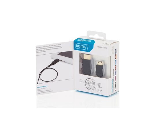 Кабель мультимедийный HDMI M to HDMI mini M 2.0m black Digitus (DB-330121-020-S), изображение 4