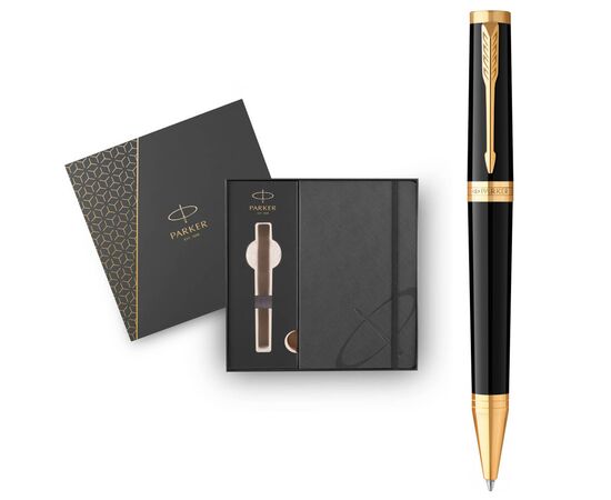 Ручка шариковая Parker INGENUITY Black Lacquer GT BP + блокнот Parker + подар.упак. GIFT24 (60 032b24)