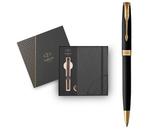 Ручка шариковая Parker SONNET 17 Matte Black Lacquer GT BP + блокнот Parker + подар.упак. GIFT24 (84 832b24)