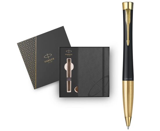 Ручка шариковая Parker URBAN 17 Muted Black GT BP + блокнот Parker + подар.упаковка GIFT24 (30 035b24)
