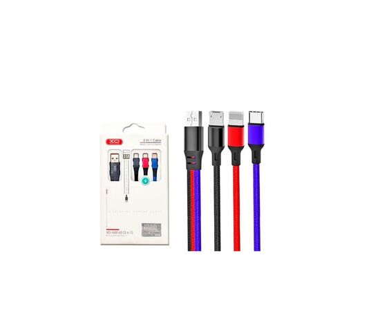 Дата кабель USB 2.0 AM to Lightning + Micro 5P + USB-C 1.2m black red blue XO (XO-NB143-3in1), изображение 2