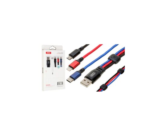 Дата кабель USB 2.0 AM to Lightning + Micro 5P + USB-C 1.2m black red blue XO (XO-NB143-3in1), изображение 3
