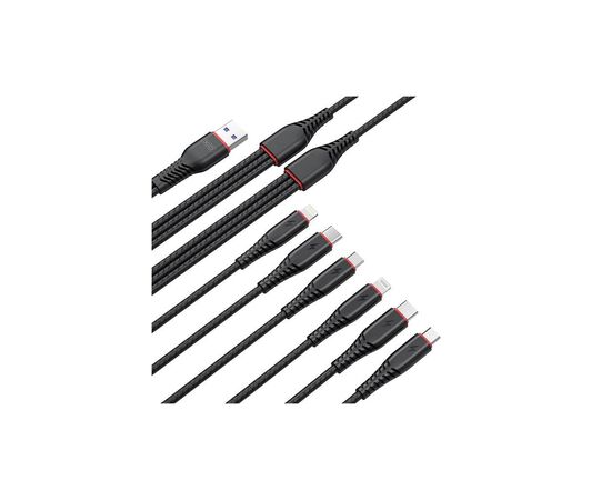 Дата кабель USB 2.0 AM to 2xLightning + 2xMicro 5P + 2xUSB-C 1.2m black XO (XO-NB196-6in1), изображение 2