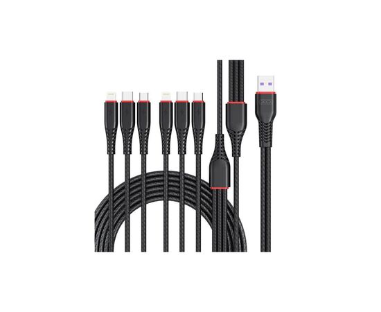 Дата кабель USB 2.0 AM to 2xLightning + 2xMicro 5P + 2xUSB-C 1.2m black XO (XO-NB196-6in1)