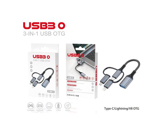 Переходник OTG USB 3.0 AF to USB-C + Micro 5P + Lightning 0.11m 60W XoKo (XK-AC-155), изображение 5