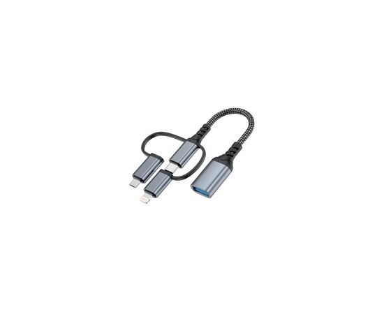Дата кабель OTG USB 3.0 AF to USB-C + Micro 5P + Lightning 0.11m 60W XoKo (XK-AC-155)