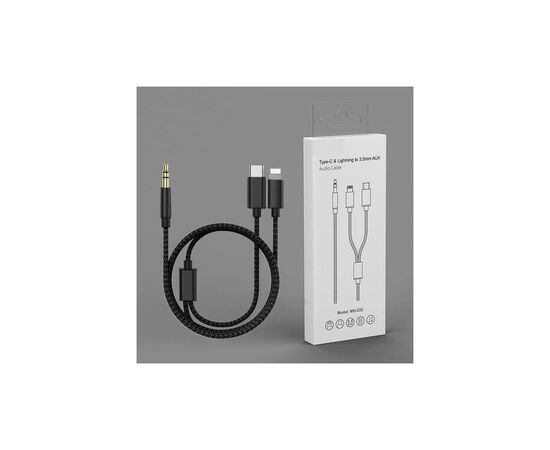 Кабель мультимедийный 3.5mm M to USB-C + Lightning 1,0m black XoKo (MH-232-BK), изображение 2 Кабель мультимедийный 3.5mm M to USB-C + Lightning 1,0m black XoKo (MH-232-BK), изображение 2